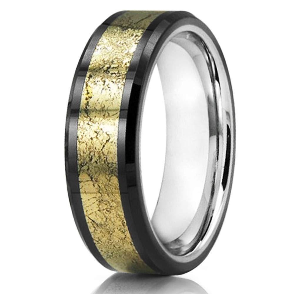 8mm Men's Tungsten Wedding Band - Durable & Hypoallergenic Tungsten Ring for Men - Meteorite Inlay Design - Perfect for Engagement, Anniversary & Everyday Wear