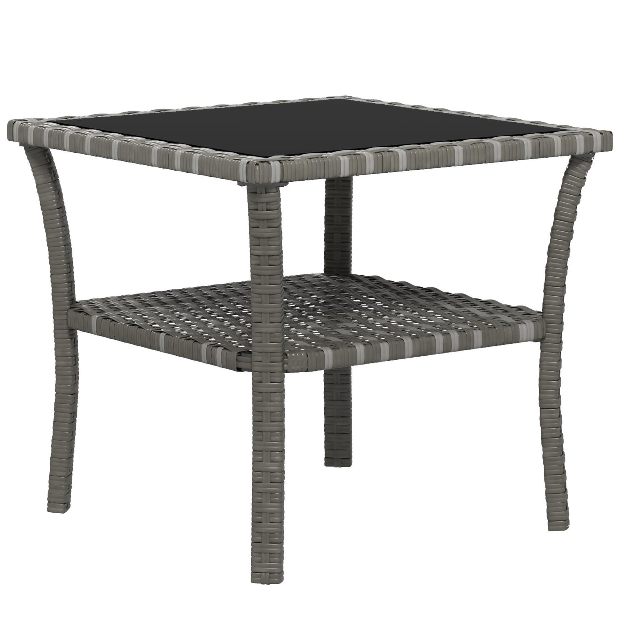 Outsunny Gray Rattan Side Table with Storage Shelf - Aluminum Frame Square Coffee Table with Tempered Glass Top - Perfect for Patio, Garden & Outdoor Living Spaces