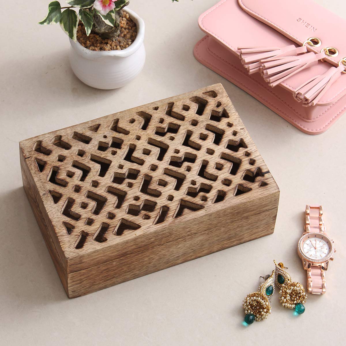 7x5 Inches Wooden Keepsake Box - Decorative Jewelry Organizer for Trinkets, Coins, Postcards, Watches | Perfect for Home Storage, Wedding Gifts & Memory Preservation