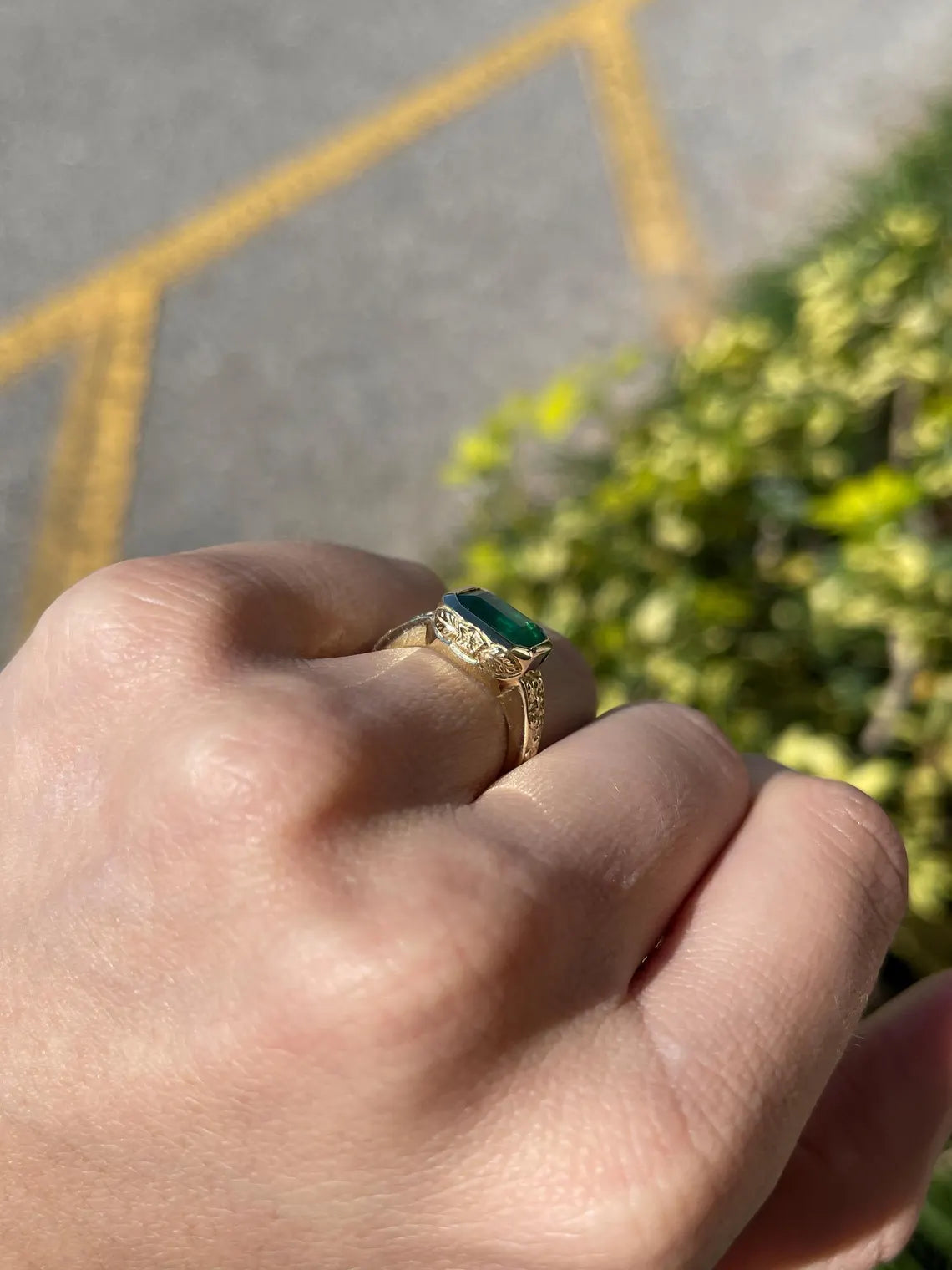 2.76ct Lush Green Emerald Cut East-West Floral Ring - Elegant Wedding, Engagement & Anniversary Jewelry Gift