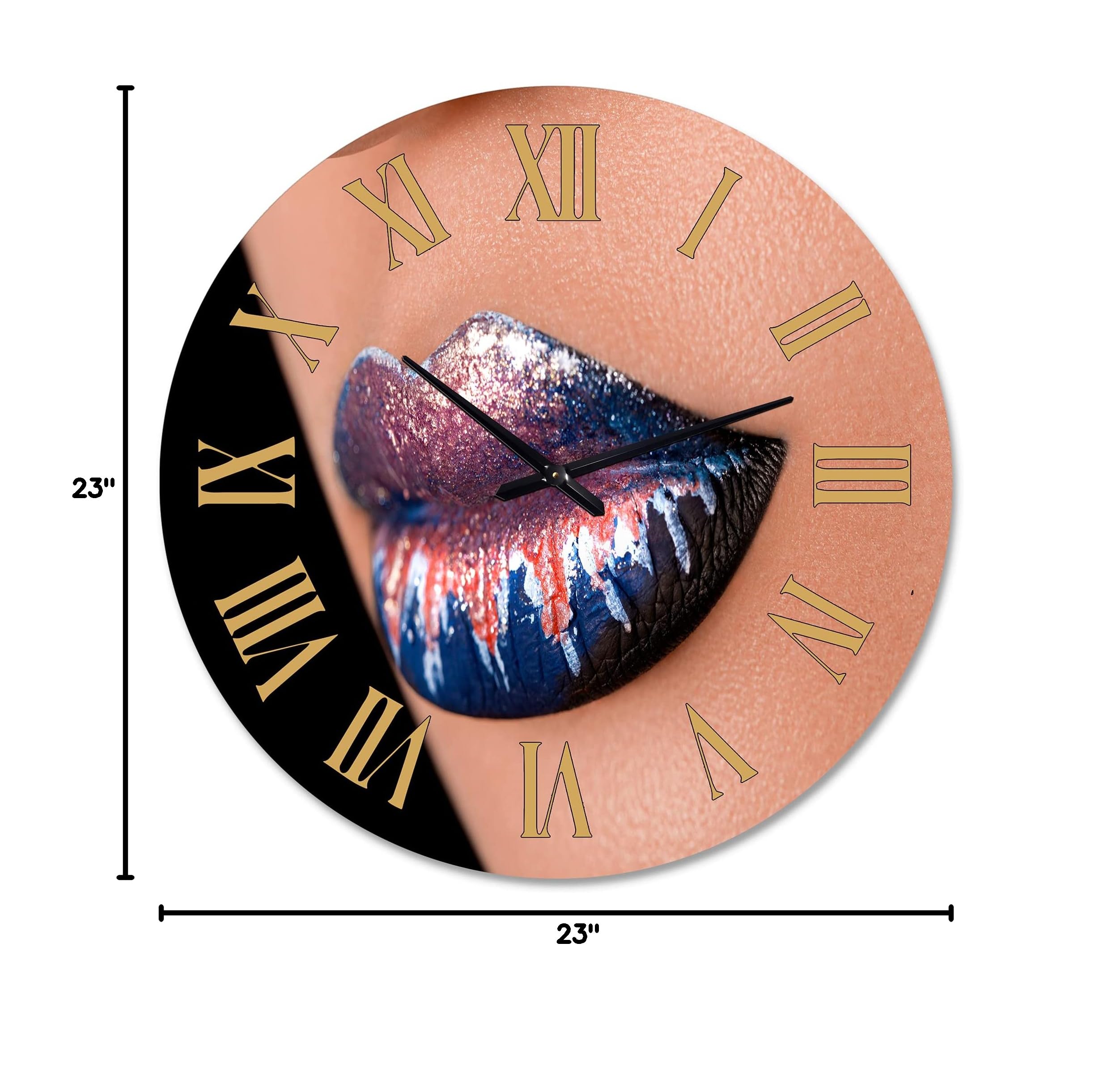 DesignQ Modern Wall Clock - Creative Fashion Lipstick Art Large Wall Decor for Living Room, Bedroom & Office | Unique Home Décor Gift Idea