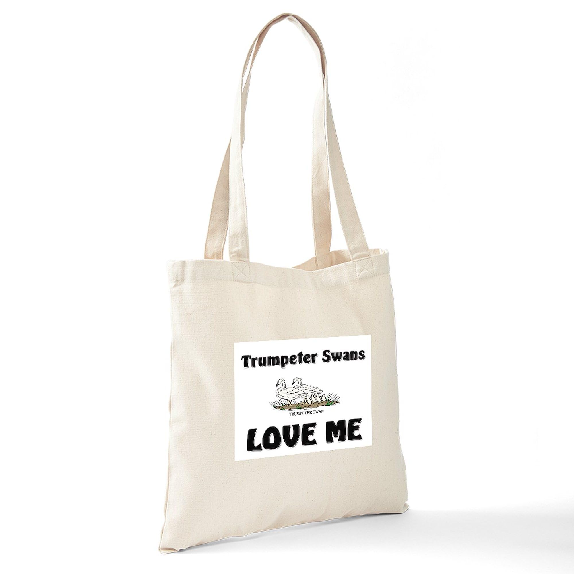 Trumpeter Swans Love Me Tote Bag - Natural Canvas Reusable Shopping Bag for Groceries, Beach & Everyday Use | Eco-Friendly Gift Idea