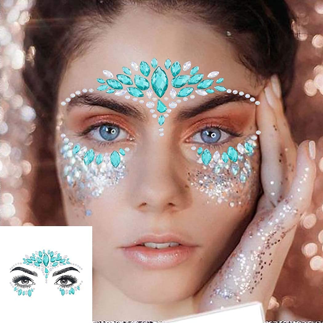 Sparkling Rhinestone Face Stickers - Mermaid & Festival Face Gems - Waterproof Temporary Body Jewelry for Women & Girls (2 Sets) - Perfect for Parties, Concerts & Costume Events