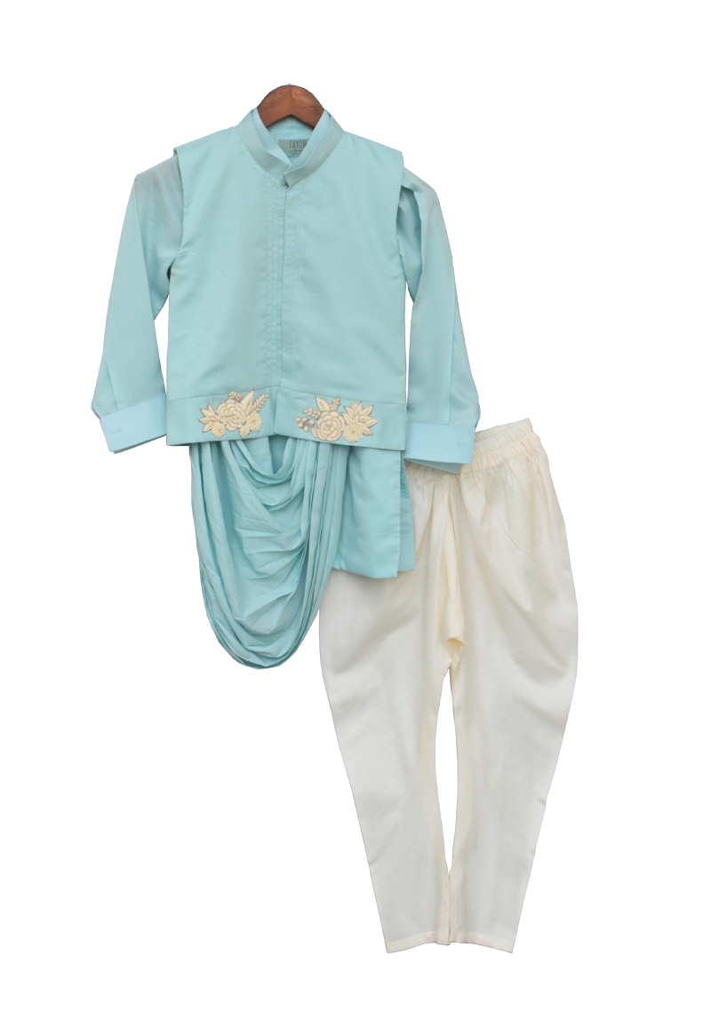 Pre Order: Stylish Blue Embroidery Nehru Jacket Set for Men - Perfect for Weddings, Parties & Formal Events