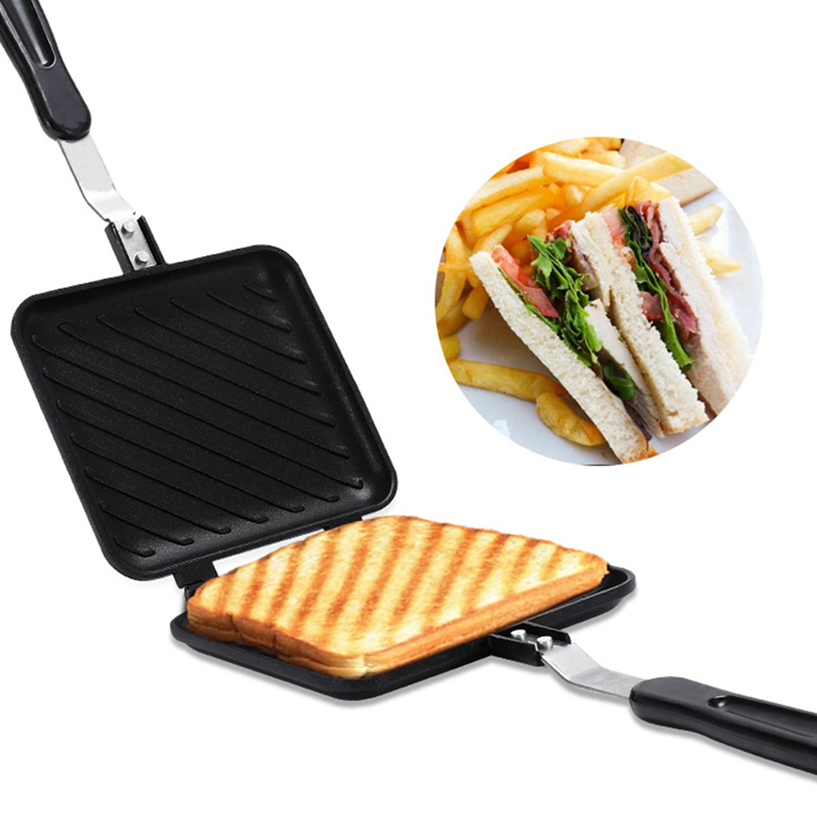 Nonstick Double Sided Frying Pan - Aluminum Alloy Sandwich Panini Maker for Breakfast & Omelette Cooking