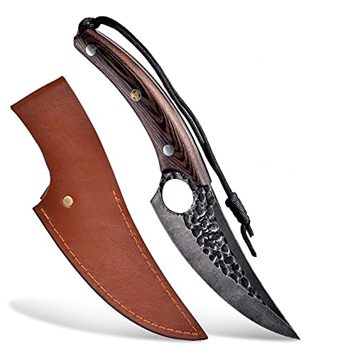 Premium Forged Boning Knife - Damascus Steel Kitchen Knife for Butcher, Meat Slicing, Sushi & Chef Use | Ergonomic Handle with Protective Sheath | Ideal for Home Cooking, Professional Kitchens & Outdoor BBQ