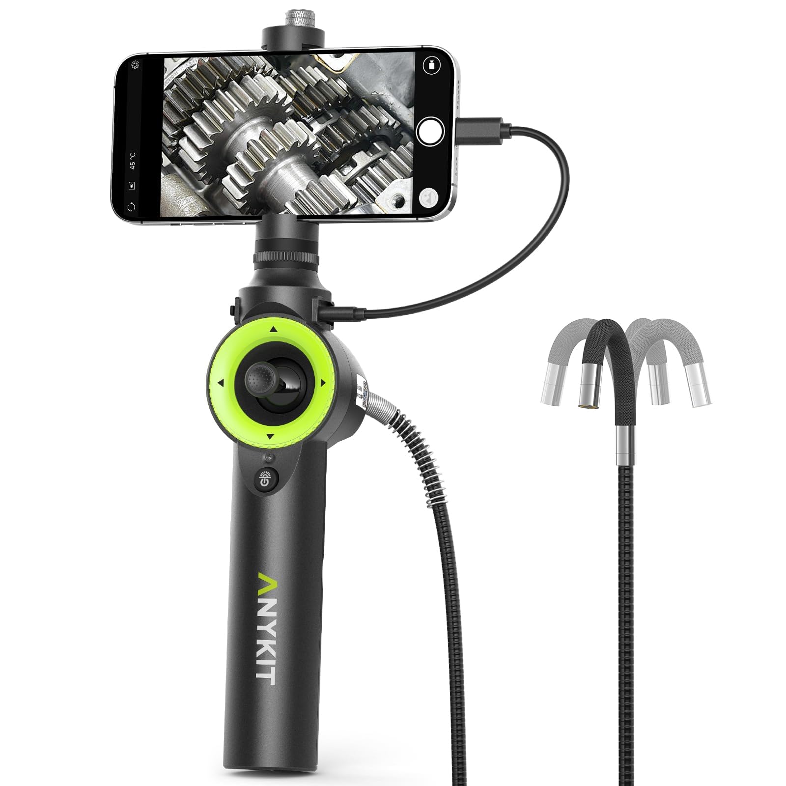 Anykit 360° 4-Way Articulating Borescope - 0.26in Flexible Snake Camera with 6 Adjustable LED Lights | Industrial Endoscope for Phone & Android (3.3ft) | Perfect for Plumbing, HVAC, Auto Repair & Home Inspection