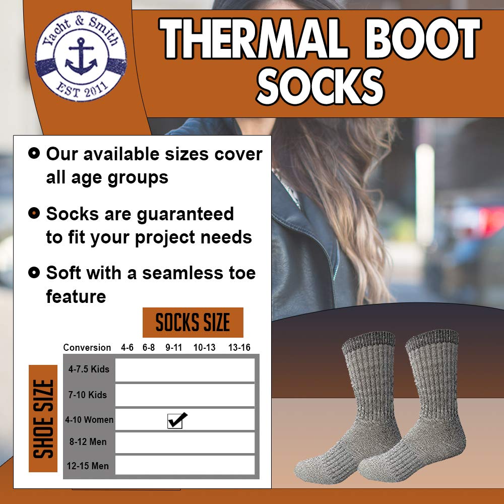 Premium Merino Wool Thermal Hiking Socks for Men, Women & Kids - Warm Winter Boot Socks for Outdoor Adventures, Skiing & Snowboarding - Yacht & Smith Wholesale Bulk Pack