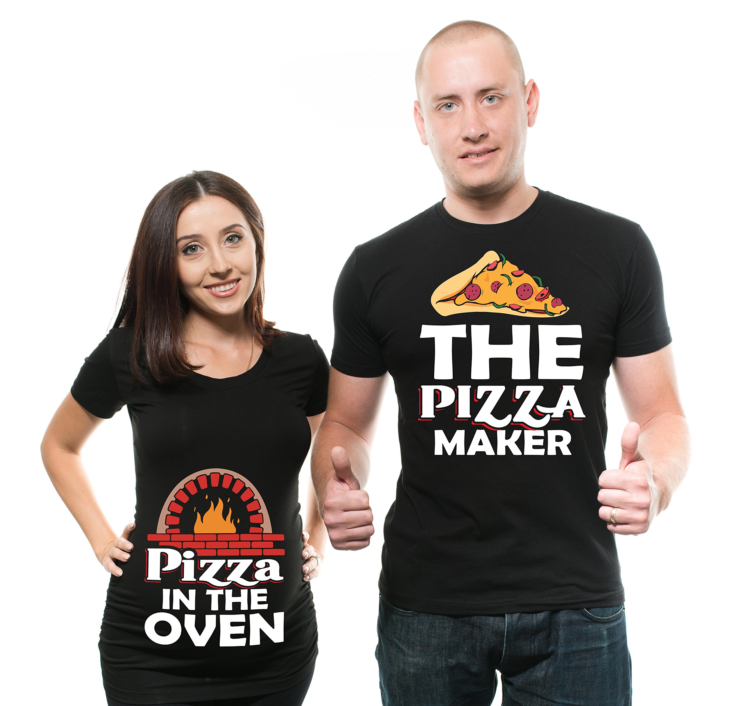 Funny Matching Couple Pizza Maker & Pizza in The Oven T-Shirts - Cute Maternity Pregnancy Tee for Pizza Lovers - Perfect for Date Nights, Baby Showers & Pizza Parties