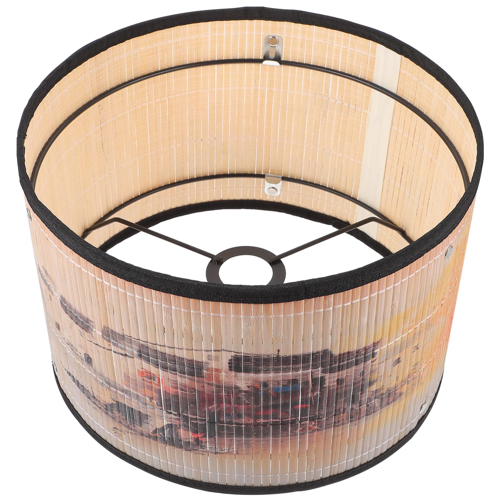 LIFKOME Bamboo Drum Lamp Shade - Metal Clip-On Bulb Barrel Light Cover, Ethnic Chandelier Protector - Replacement Lampshade for Table, Wall & Floor Lamps - Perfect for Boho Home Decor, Living Room Lighting & Bedroom Ambience