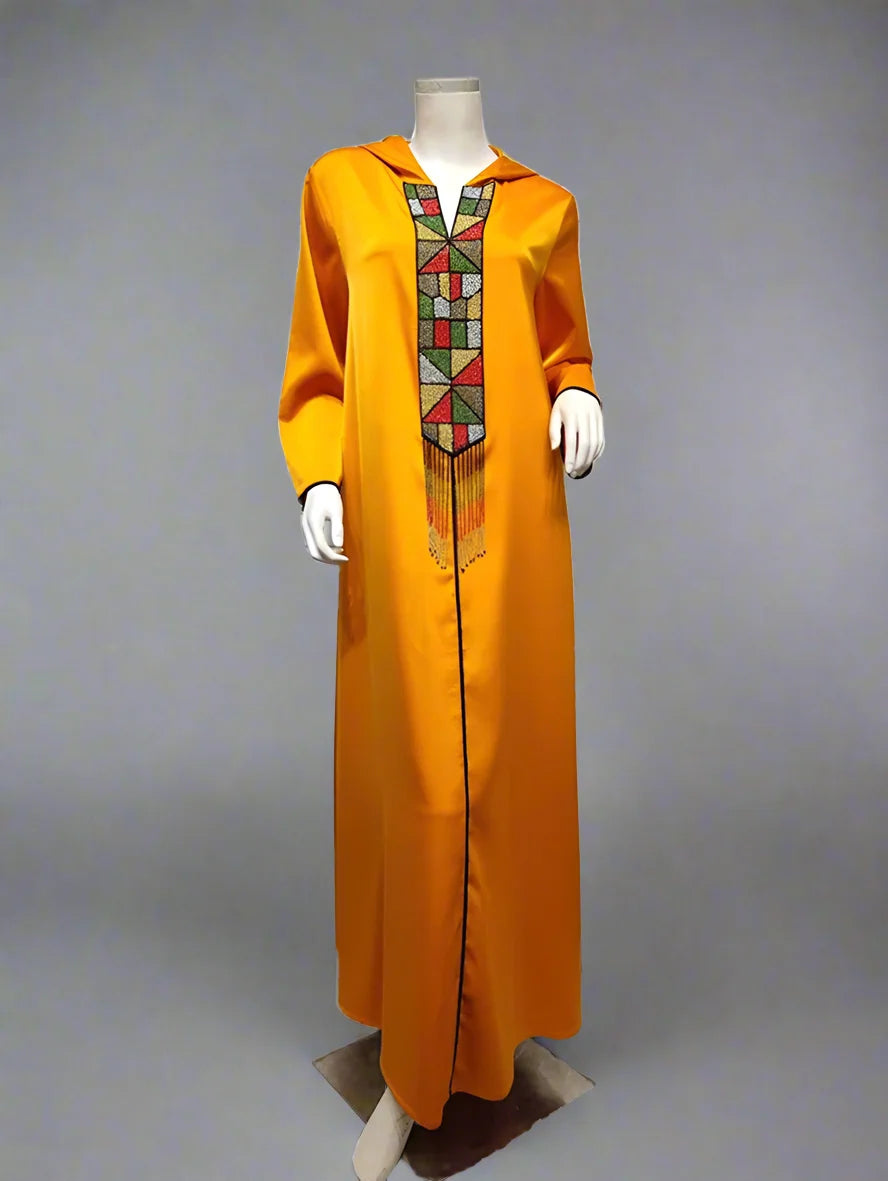 Elegant Dubai Hooded Kaftan Dress for Women - Modest Muslim Abaya Djellaba Jalabiya - Perfect for Prayer, Eid, Wedding & Special Occasions