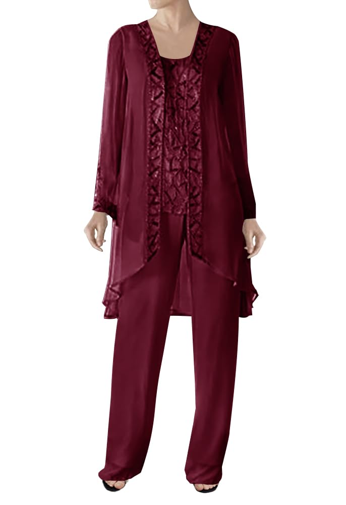 3-Piece Mother of the Bride Pant Suit Set - Beaded Chiffon Jacket Formal Evening Dress for Wedding Guest & Groom Women | Perfect for Weddings, Galas & Special Occasions