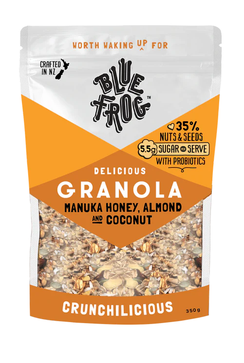 Organic Blue Frog Manuka Honey Probiotic Granola - Gluten-Free Breakfast Cereal with Prebiotics for Gut Health - Perfect for Smoothie Bowls, Yogurt Toppings & Healthy Snacking