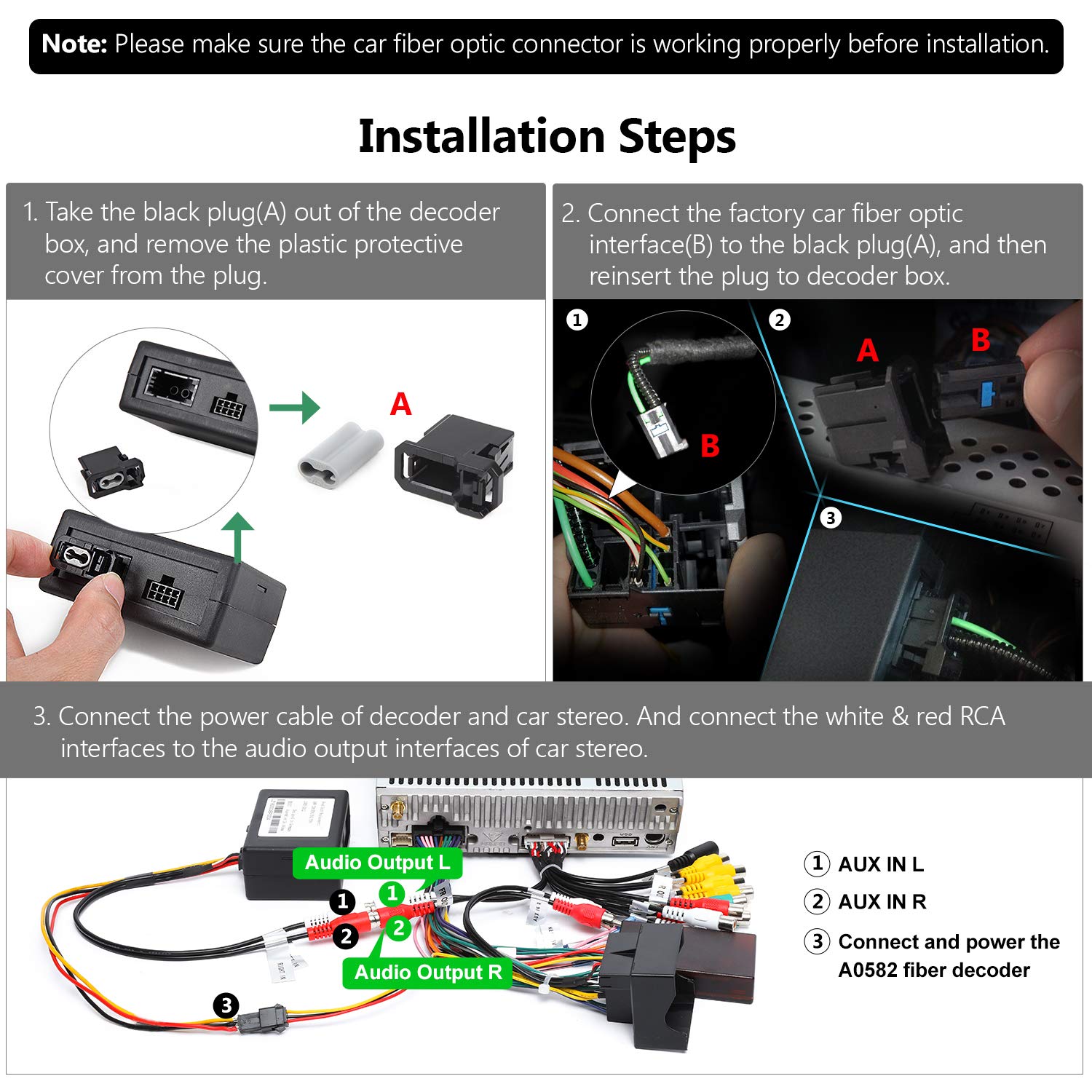 Eonon Optical Fiber Decoder Box for BMW E90/E91/E92/E93 - Compatible with Q65SE & E90A12S Android 10/12 Car Stereo | GPS Navigation System | A0581 Model | Perfect for Upgrading Factory Audio & Enhancing In-Car Entertainment