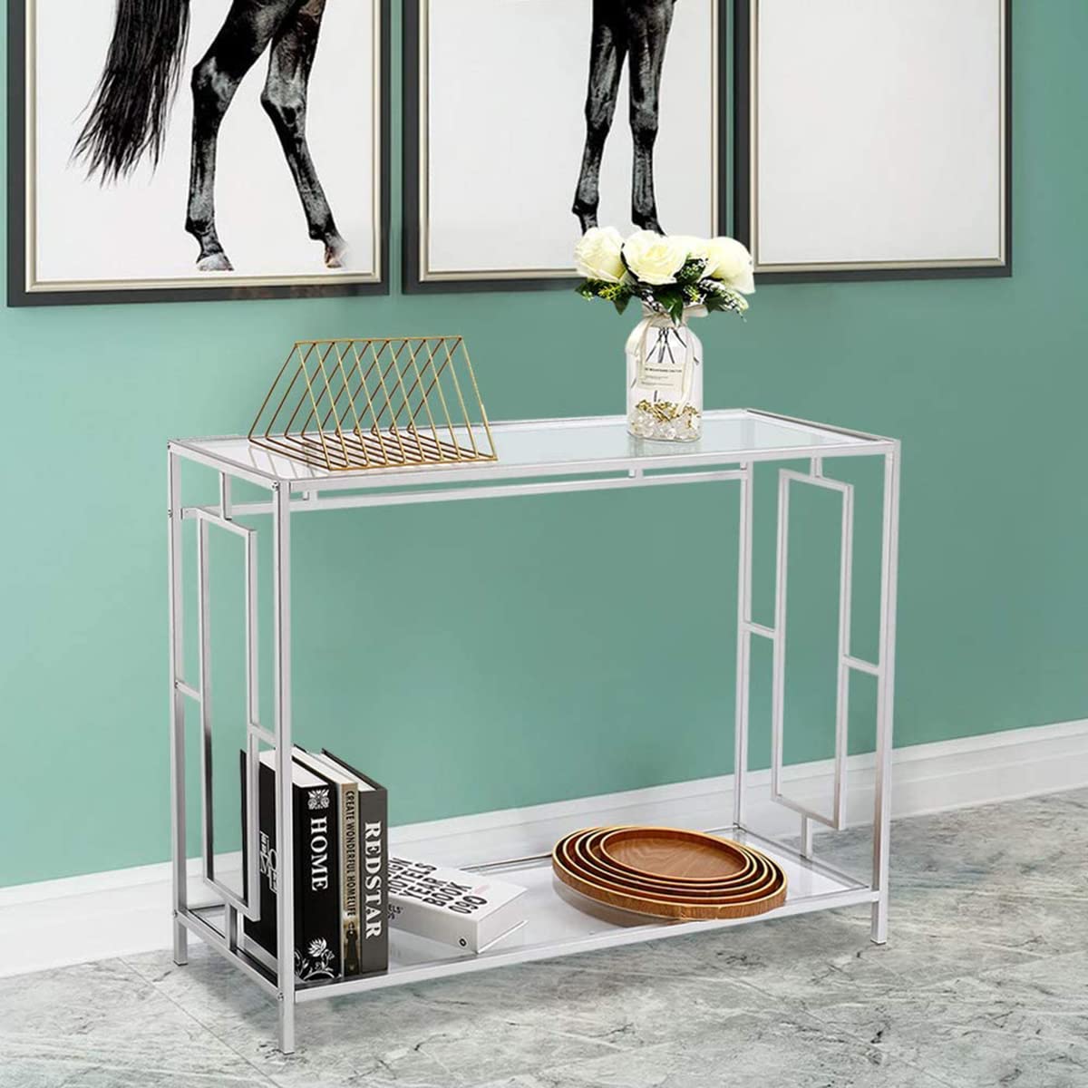 Modern Glass Console Table with Shelf - 40