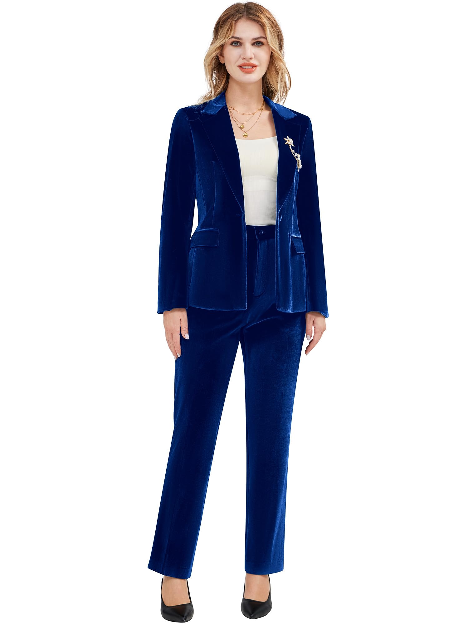 Women's 2-Piece Velvet Suit - Notch Lapel One-Button Slim Fit Blazer & Pants Set for Business, Party & Wedding | Formal Office Attire, Evening Events & Special Occasions