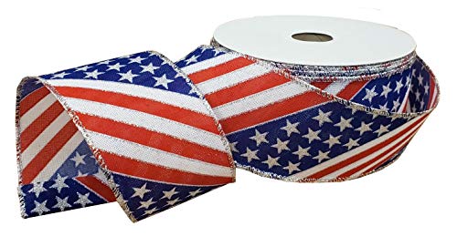 Kasorix Johirim Patriotic US Wired Stars and Stripes Ribbon - 2.5 Inch Wide x 25 Yards - Perfect for 4th of July Decorations, Gift Wrapping, and DIY Crafts