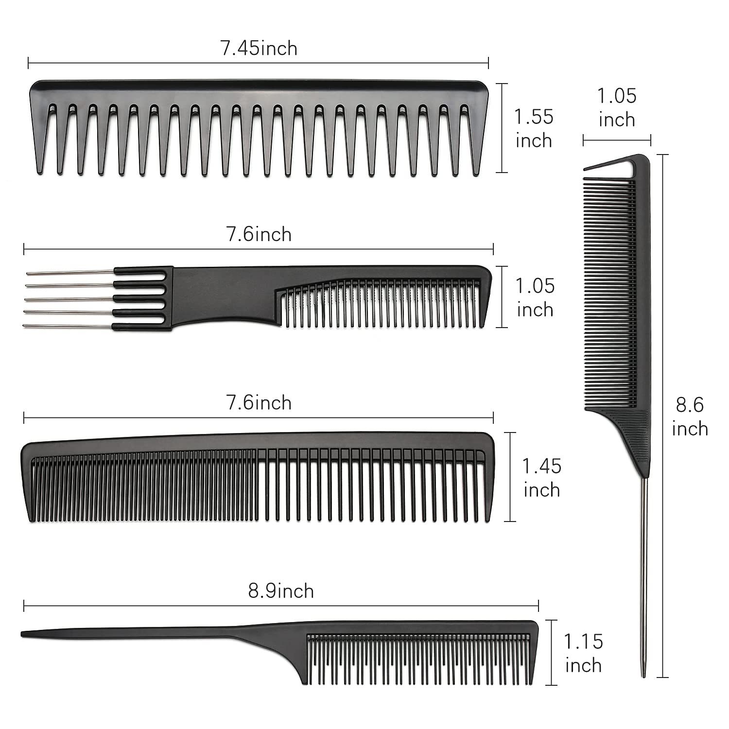 Limko Carbon Fiber Hair Combs Set - Anti Static Styling & Grooming Comb - Heat Resistant Hairdressing Comb for Men & Women (5 Pack, Black) - Perfect for Salon, Home & Travel Use