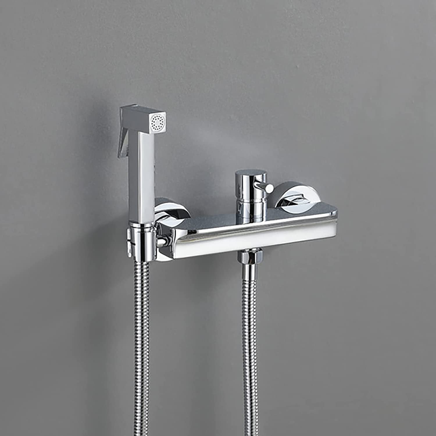 Handheld Toilet Sprayer Kit - Chrome Brass Bathroom Diaper Sprayer with Hot & Cold Water, Wall Mounted Stainless Steel Hose - Perfect for Bathing Pets & Baby Care