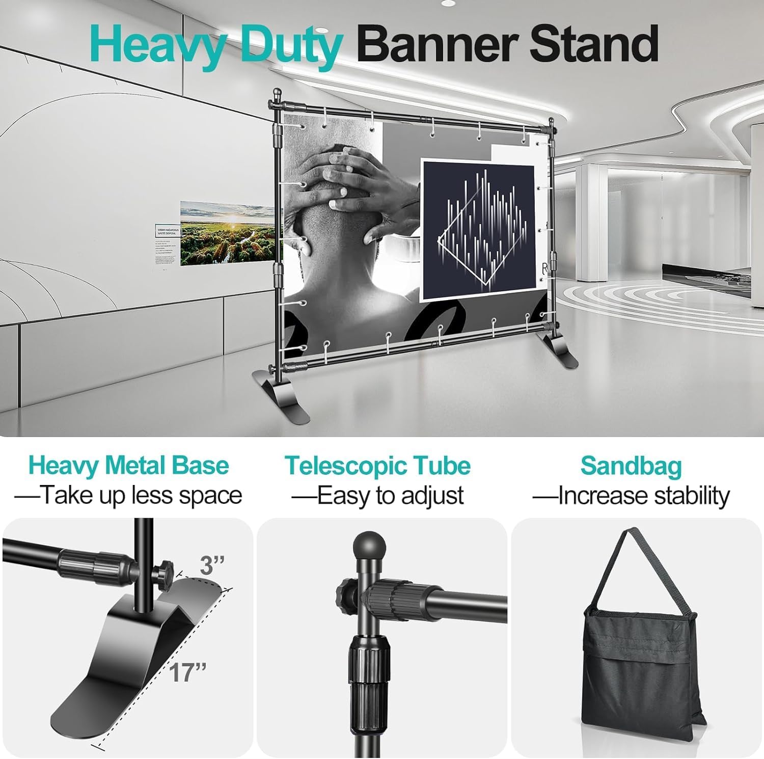 EMART 10x8ft Adjustable Photo Backdrop Stand Kit - Telescopic Trade Show Display with Step & Repeat Frame for Professional Photography, Events, Weddings & Product Shoots | Durable Background Holder for Studios & Commercial Use