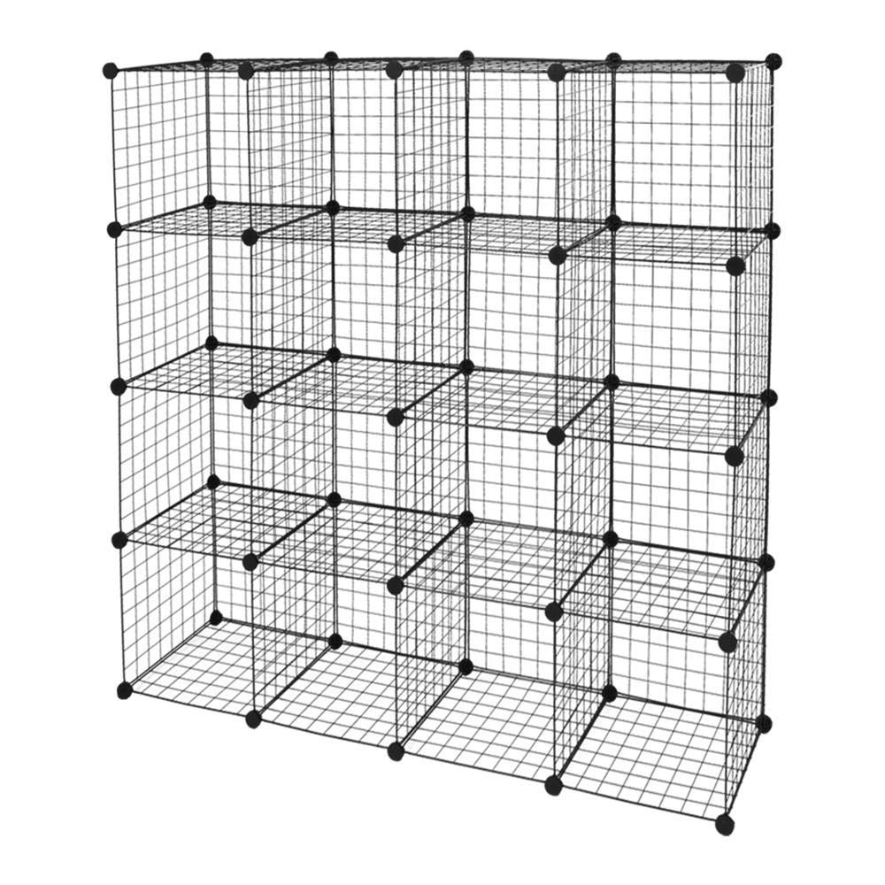 16-Cube Grid Wire Storage Shelf - Multifunctional Modular Organizer Bookcase for Home, Office & Closet - Perfect for Toys, Books, Shoes & Decor Organization