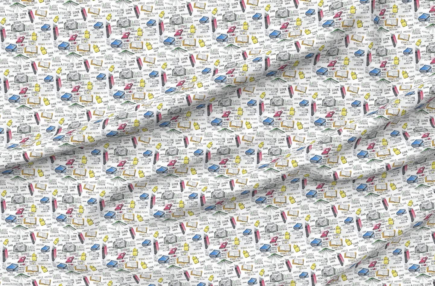 Watercolor Pen & Ink Book Illustration Printed Minky Fabric by The Yard - Literary Library Themed Soft Plush Fabric for Sewing Baby Blankets, Quilt Backing & DIY Home Decor - Perfect for Book Lovers & Nursery Projects