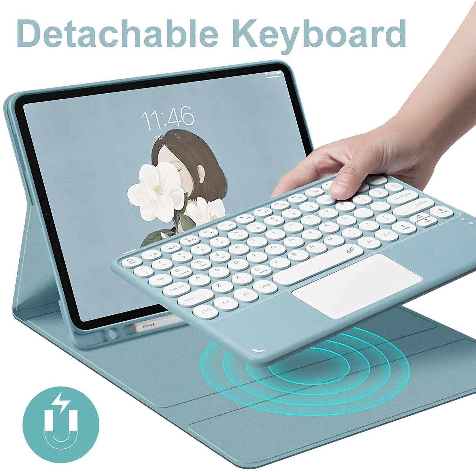 Bluetooth Keyboard Case for iPad Air 1/Air 2 9.7 Inch - Slim Leather Folio Cover with Touchpad | Perfect for Work, Travel & Home Office Use