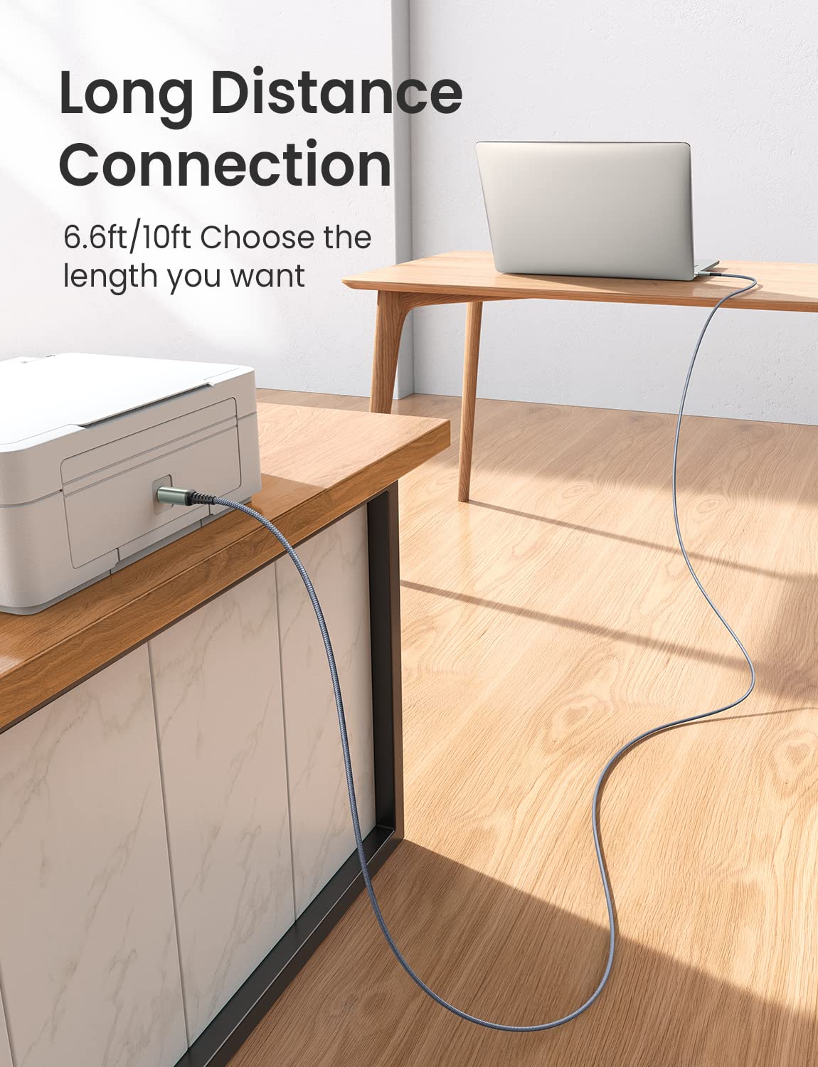 AINOPE 10FT USB B to USB C Printer Cable - Gold Plated Nylon Braided Cord for HP Brother Canon Printers, Yamaha Casio Digital Pianos - Fast Charging & Data Transfer for Home Office & Studio Use