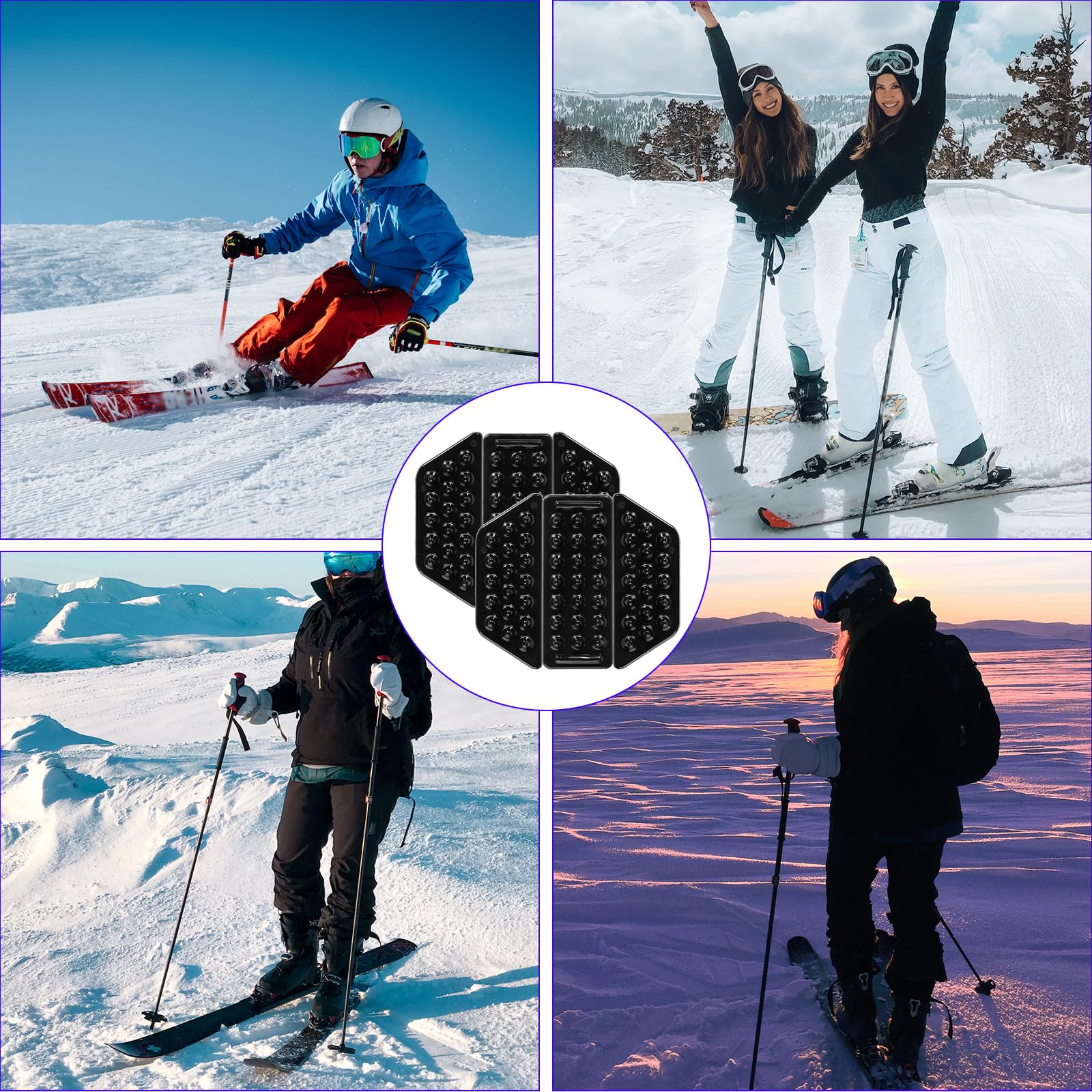 6pcs Black Spike Snowboard Stomp Pads - Anti-Slip Grip Mat for Enhanced Control & Safety | Perfect for Skiing, Snowboarding & Winter Sports Accessories