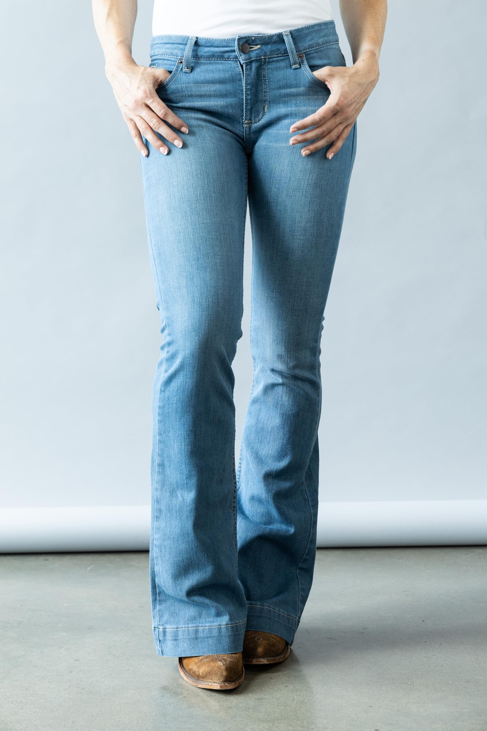 Kimes Ranch Women's Lola Soho Fade Western Jeans - Mid-Rise Wide Flare Leg Light Wash Tri-Blend Denim in Blue | Perfect for Casual Wear, Western Style Outfits & Everyday Fashion