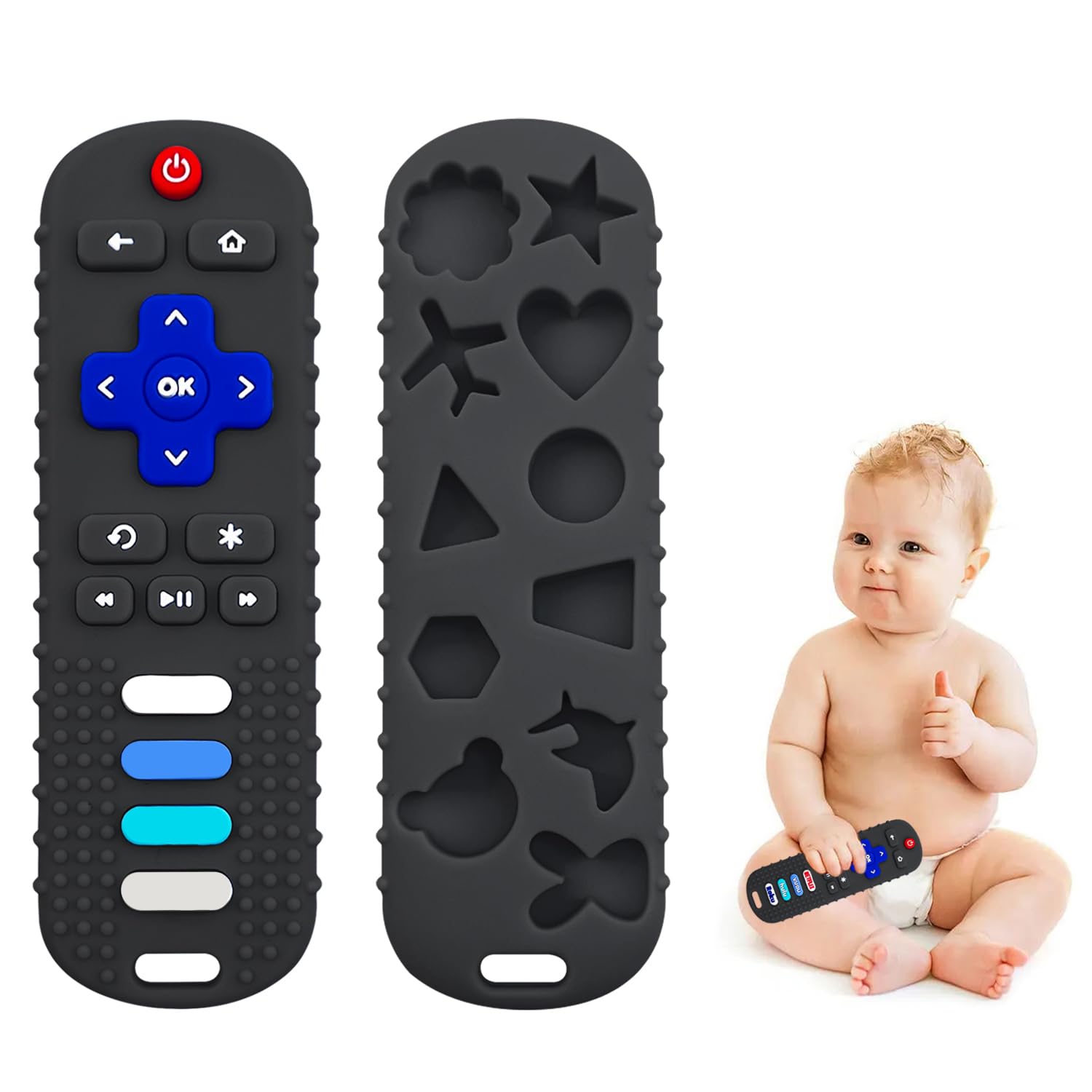 2 Pack Baby Teether Toys - TV Remote Control Shaped Silicone Teething Toys for Infants & Toddlers | Soothing Sore Gums, Safe Chewing Toy for Newborns & Crawling Babies | Perfect for Home, Travel & Daycare Use