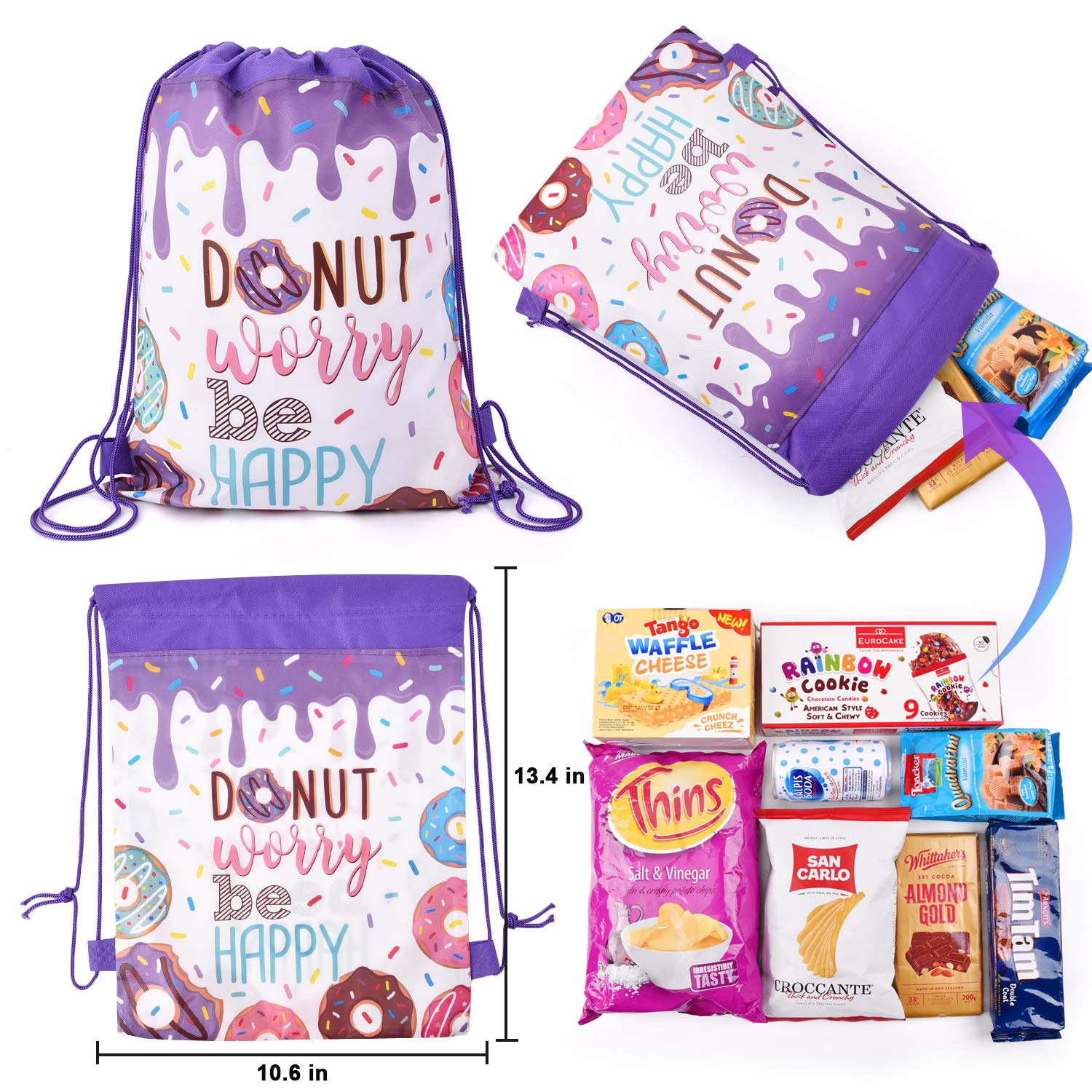 Donut Birthday Party Supplies Set of 24 - Donut Grow Up Gift Bags, Drawstring Favor Bags for Donut Theme Party Decorations | Perfect for Kids Birthday Celebrations, Baby Showers & Classroom Treats