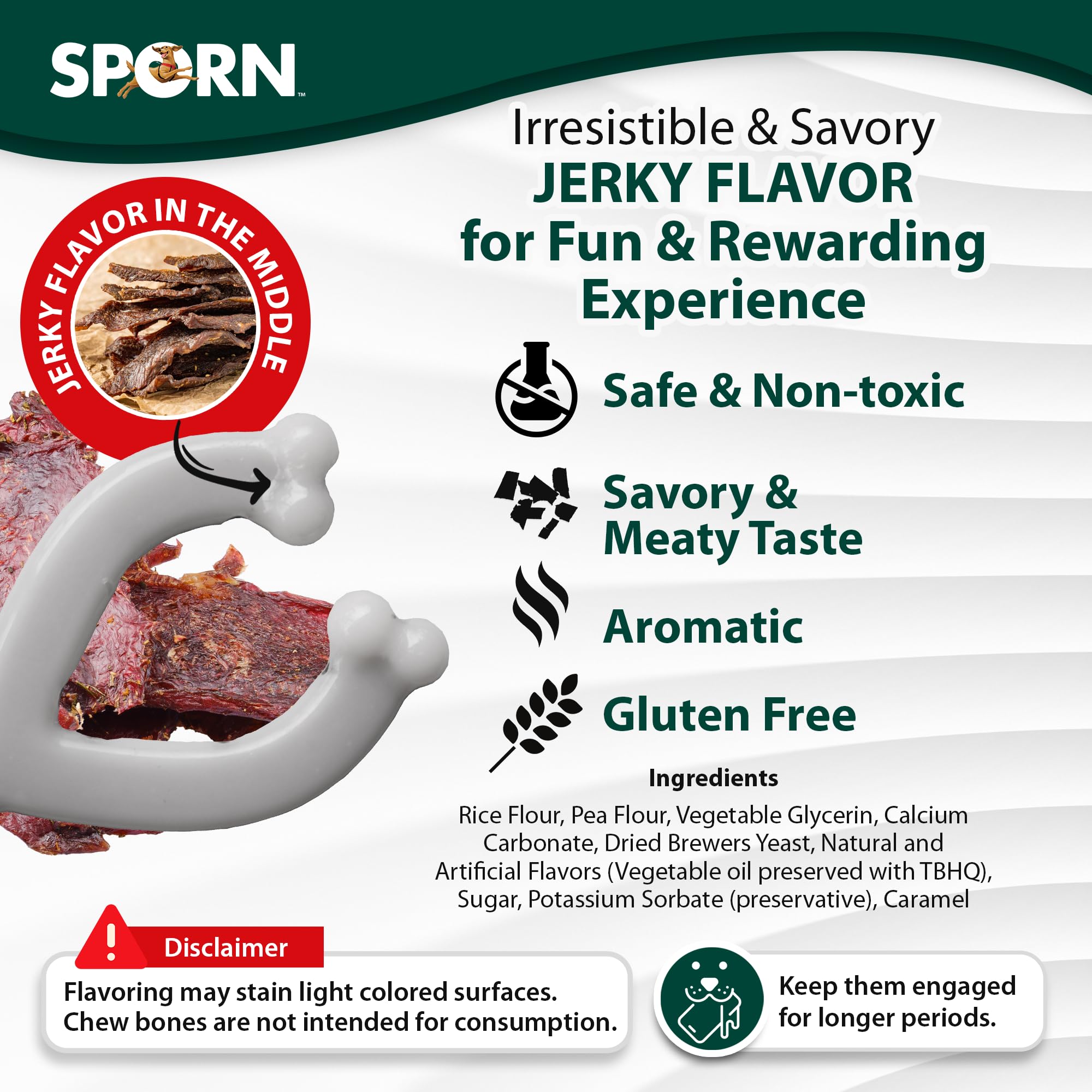 Durable Sporn Marrow Wishbone Dog Chew Bones for Aggressive Chewers - Jerky Flavor Nylon Chew Toy, Non-Toxic & Gluten-Free for Medium/Large Dogs - Perfect for Teething, Anxiety Relief & Long-Lasting Entertainment