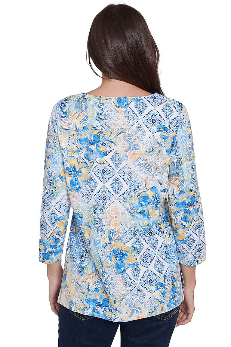 Bella Vista Watercolor Floral Blouse - Women's Boho Chic Floral Print Tunic Top for Spring Summer Casual Outfits & Beach Vacations
