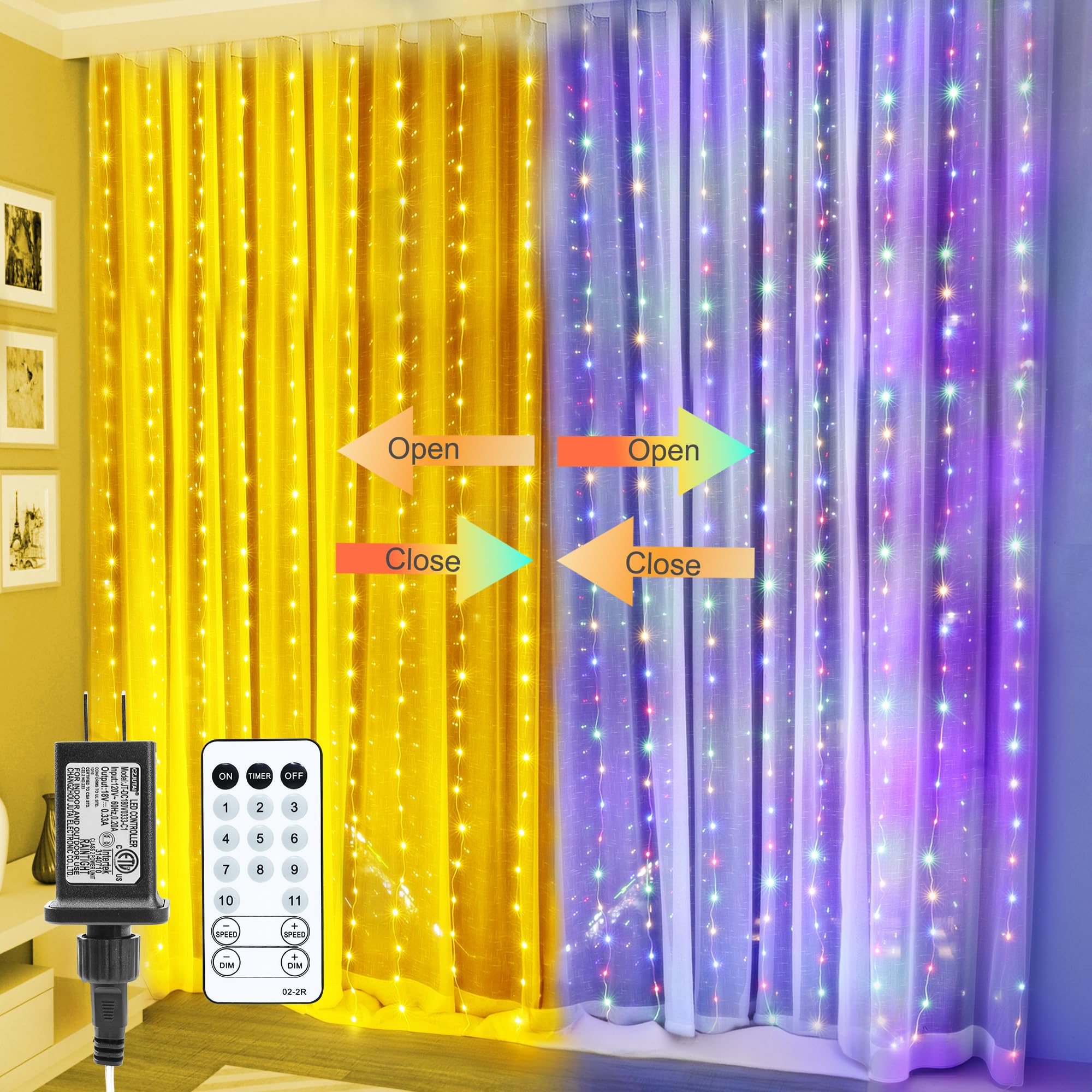Brizled Upgraded 288 LED Curtain Lights with Remote - Color Changing Fairy String Lights, 11 Modes (Warm White & Multi-Color) for Indoor/Outdoor Christmas, Wedding, Party, Room Decor & Backdrop - Perfect for Bedroom, Garden, Patio & Holiday Displays
