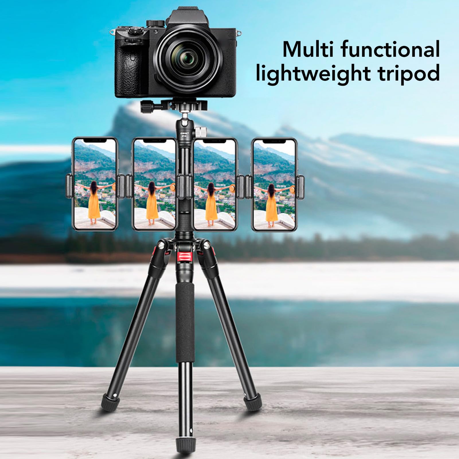 59in Cell Phone Tripod with 20mm Metal Ball Head - Foldable & Portable Camera Stand for iPhone, Android, DSLR - 360° Rotating for Selfies, Vlogging, YouTube Videos, Live Streaming & Photography