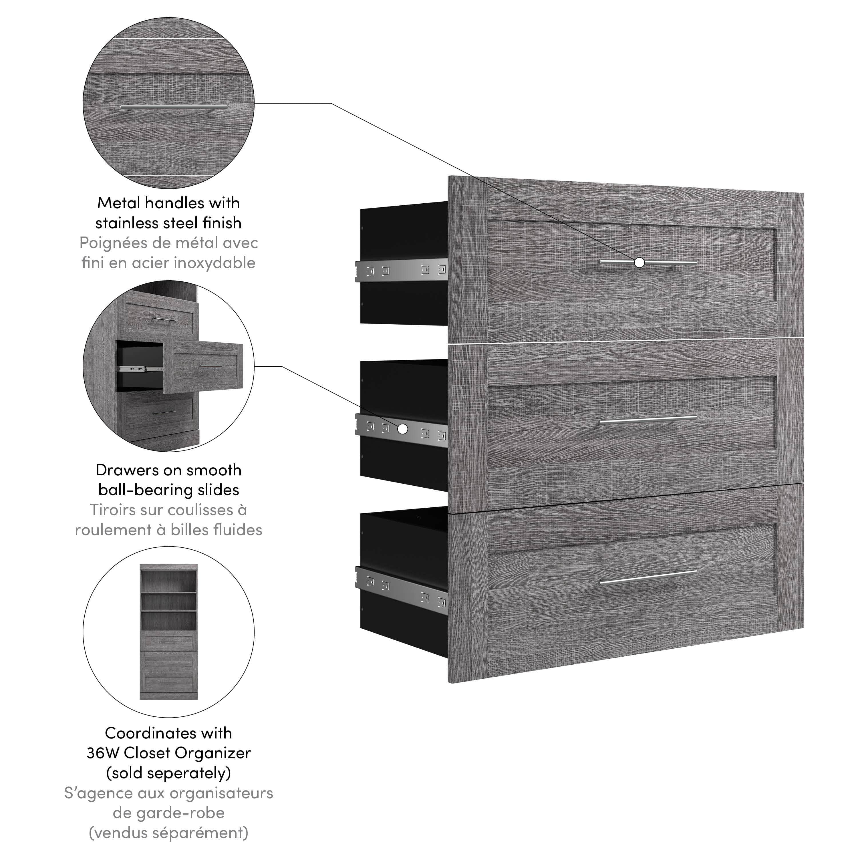 3-Drawer Storage Set for PUR 36W Closet Organizer - 6 Color Options | Perfect for Bedroom, Closet & Office Organization