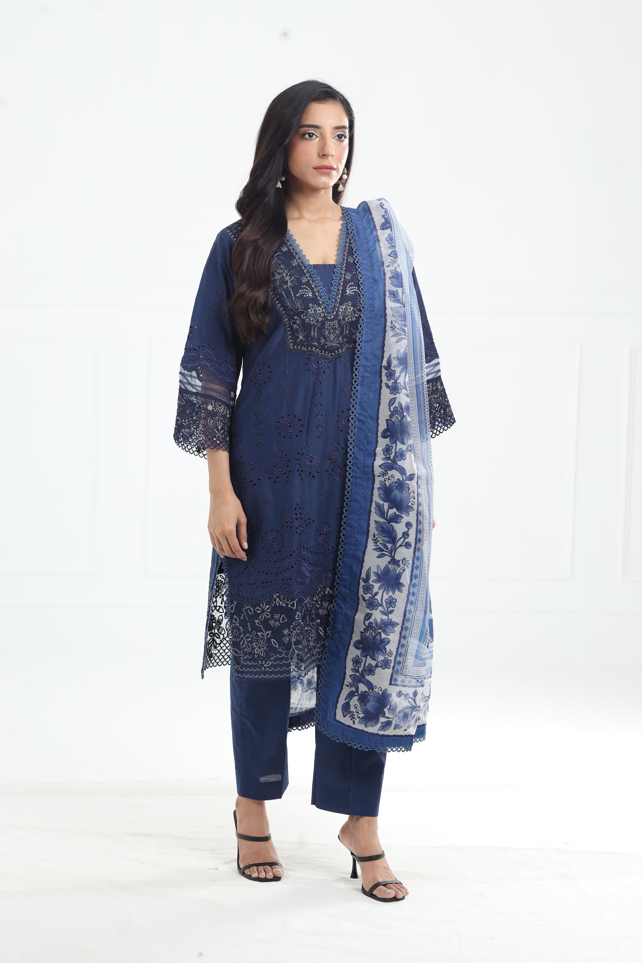 Brira Xenia Printkari Stitched Cotton Dress - Elegant Floral Embroidered Maxi Dress for Women | Perfect for Summer Parties, Beach Vacations & Boho Fashion