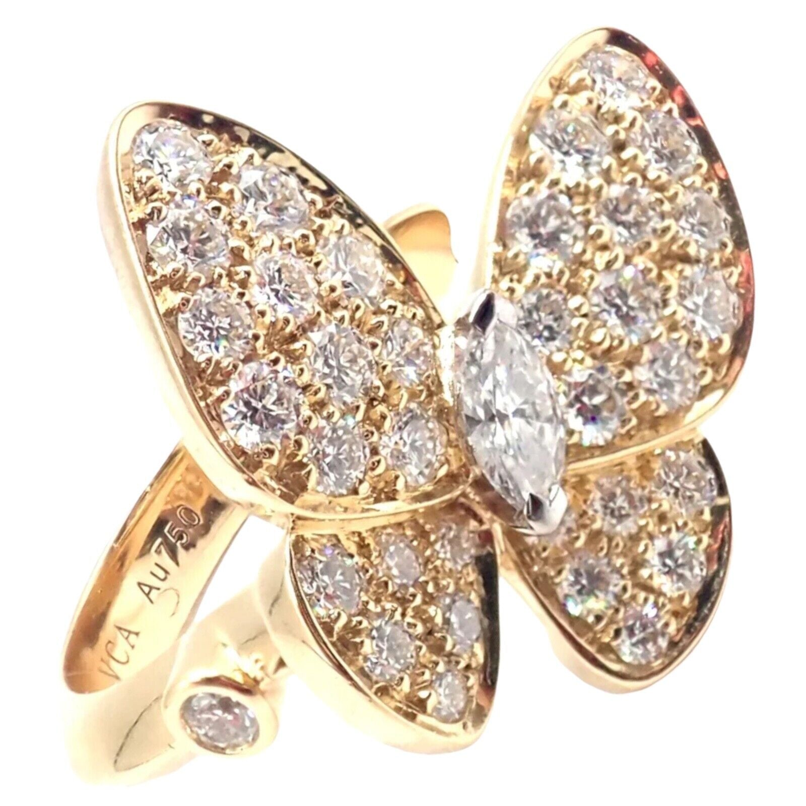 Authentic Van Cleef & Arpels 18k Yellow Gold Diamond Two Butterfly Ring with Certification - Luxury Jewelry Gift for Anniversary, Wedding & Special Occasions