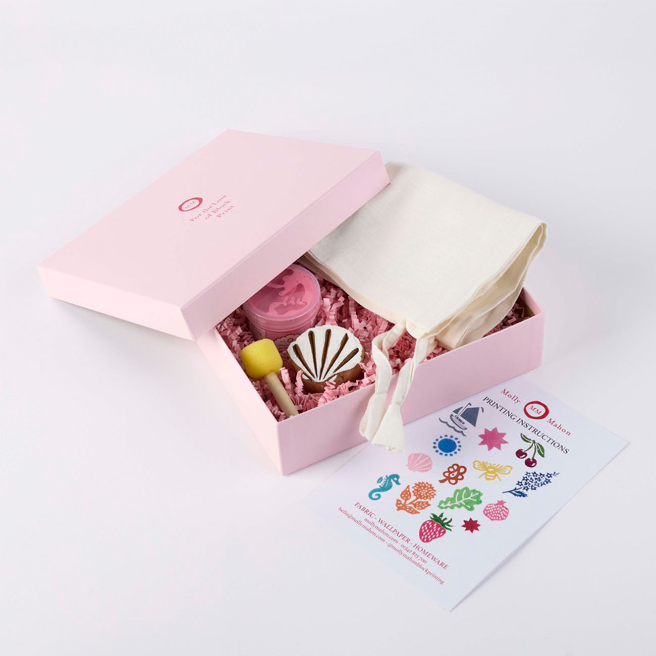Block Printing Kit with Linen Drawstring Bag - DIY Fabric Printing Supplies for Beginners - Perfect for Crafting, Home Decor & Gift Making (Shell Dirty Pink)
