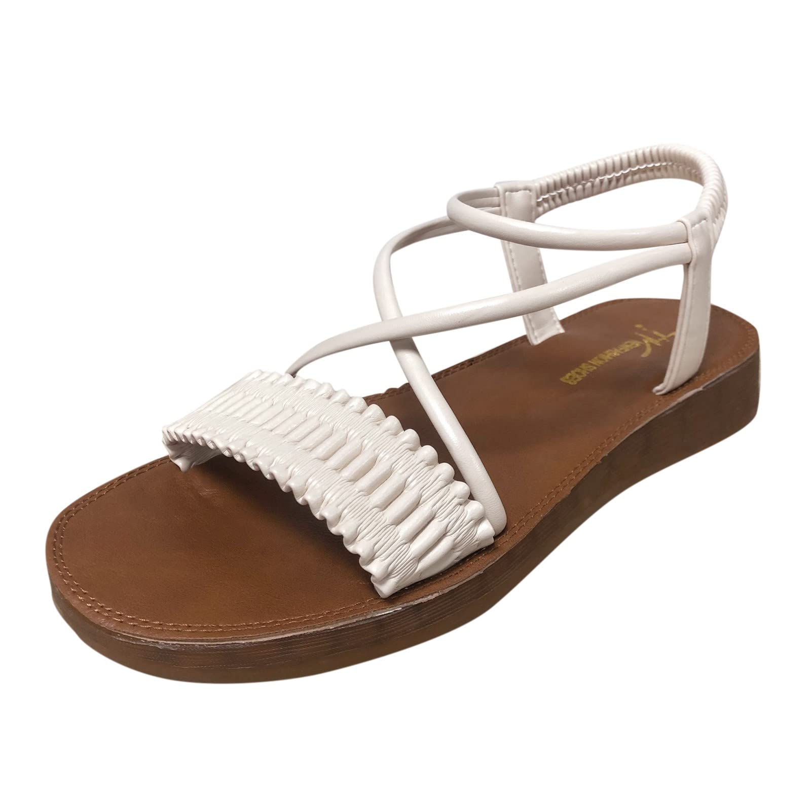 Women's Casual Summer Sandals - Comfortable Elastic Beach Shoes with Soft Flat Sole & Fashion Band - Born Shoes for Women (Beige, Size 6.5-7) | Perfect for Beach Vacations, Poolside Lounging & Summer Outfits