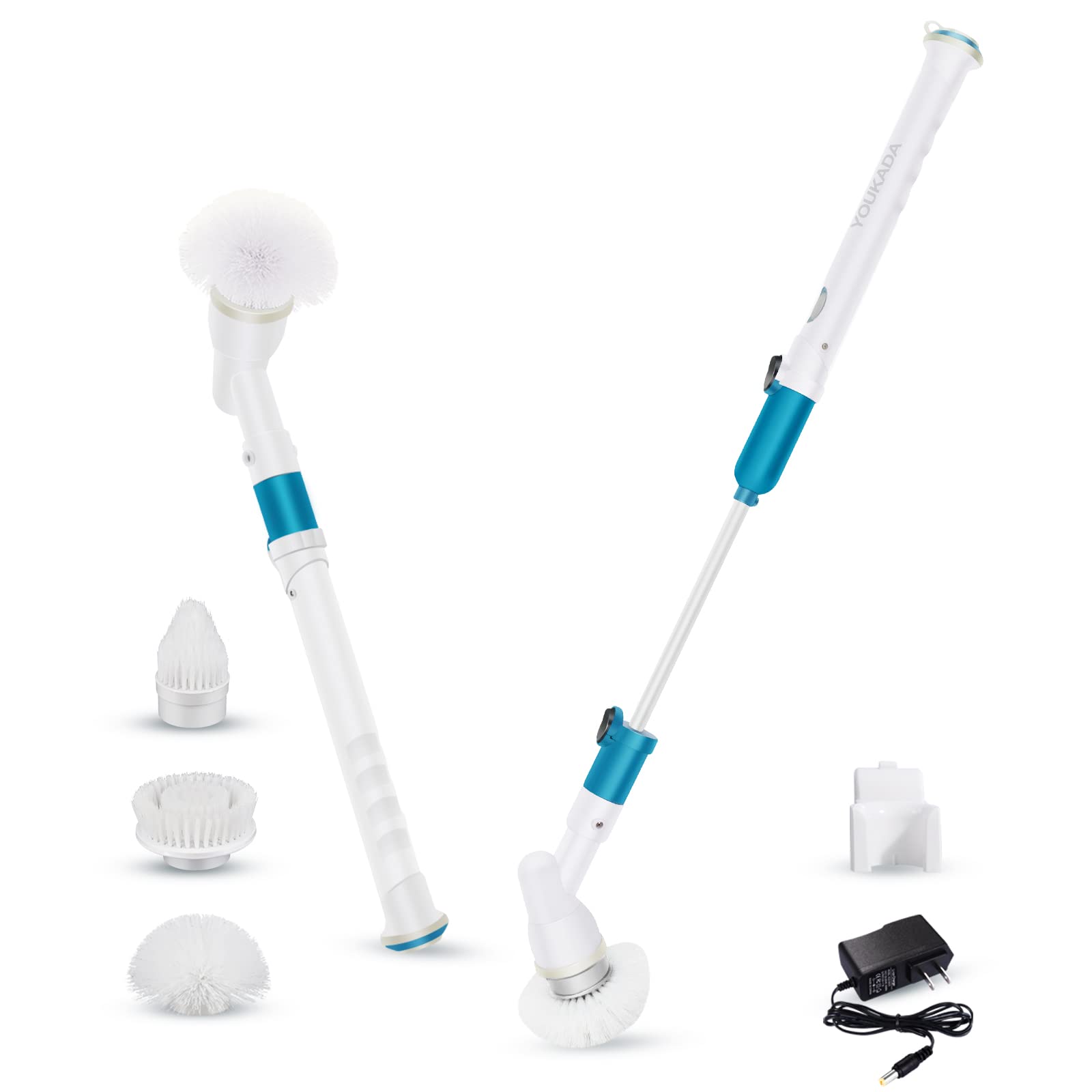 YOUKADA Cordless Electric Spin Scrubber - Powerful Cleaning Brush for Kitchen, Bathroom, Tiles, Grout & Hard Surfaces - Rechargeable Deep Cleaner for Shower, Sink, Bathtub & Household Chores (Blue)