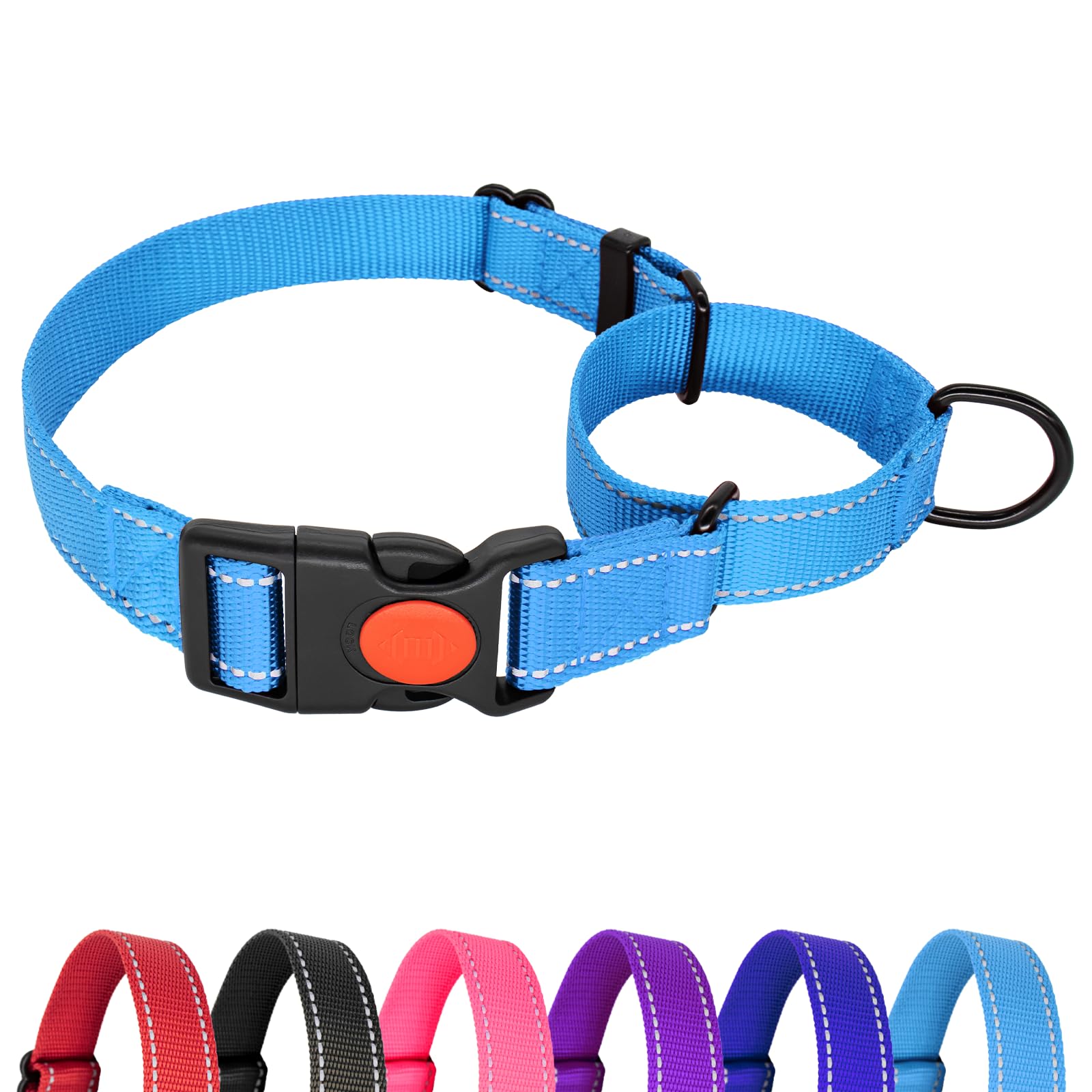 **Reflective Martingale Dog Collar with Quick Release Buckle - Adjustable No-Slip Puppy Collar for Extra Small Breeds (Light Blue, XS) - Perfect for Night Walks & Training**