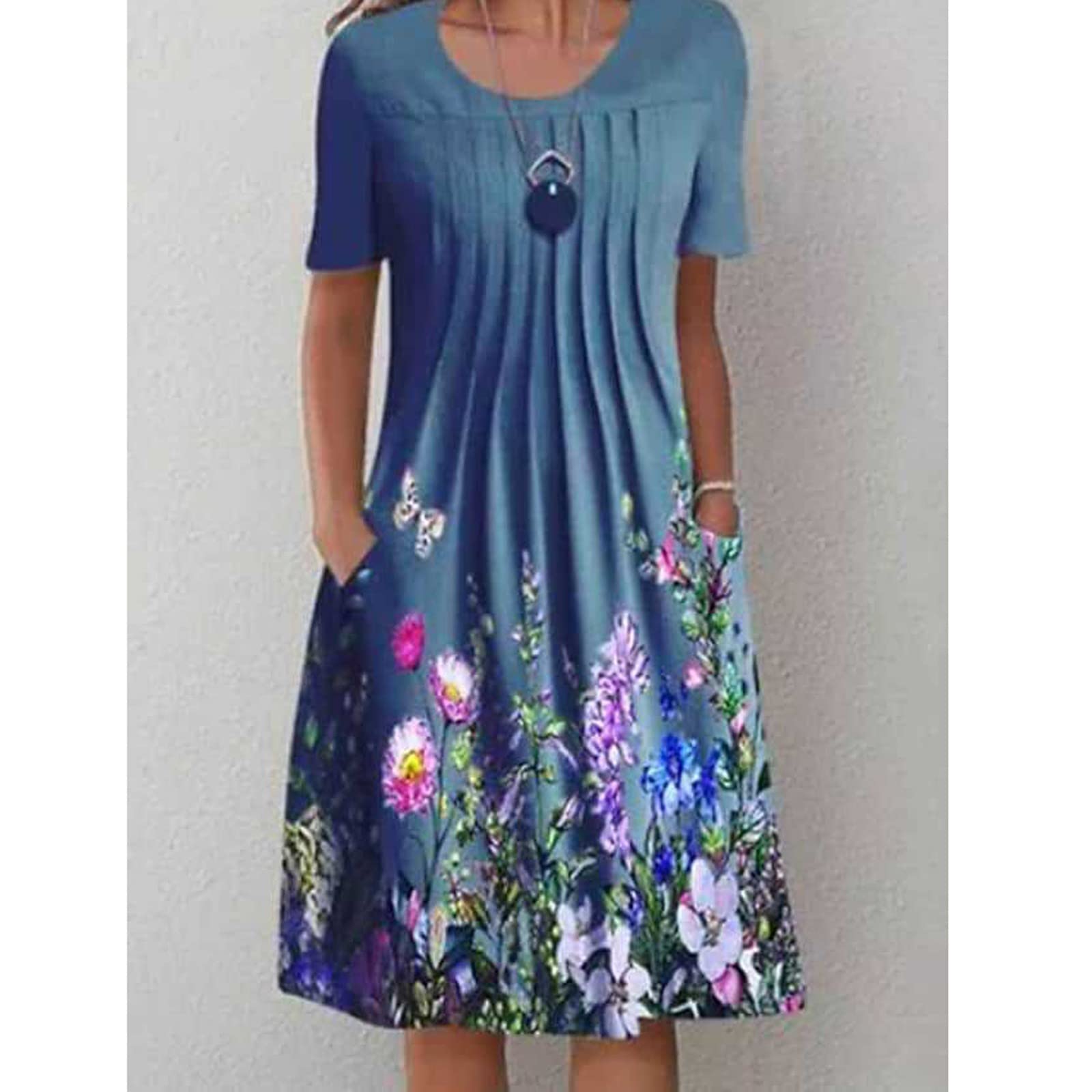 Plus Size Women's Sun Dresses - Pullover Loose Flowy Dress with Round Neck & Floral Print - Short & Long Length Options - Casual & Dressy Occasions - Perfect for Beach Vacations, Summer Outings & Date Nights