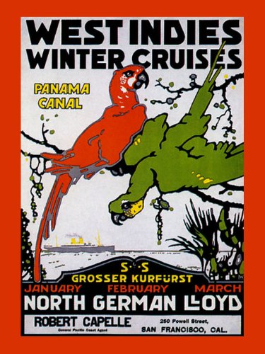 Vintage Red & Green Parrots Poster 12x16 Inch - Tropical Birds of West India & Panama Canal - Wall Art for Home, Office & Travel Decor