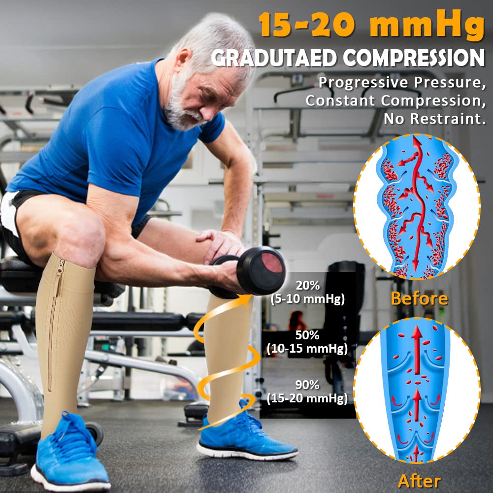 CASMON 15-20mmHg Medical Compression Socks for Women & Men - Knee High Open Toe Support Stockings for Varicose Veins, Swelling Relief, Post-Surgery Recovery - Ideal for Nurses, Pregnancy & Travel (1 Pair) - Perfect for Long Flights, Hospital Shifts & Daily Comfort