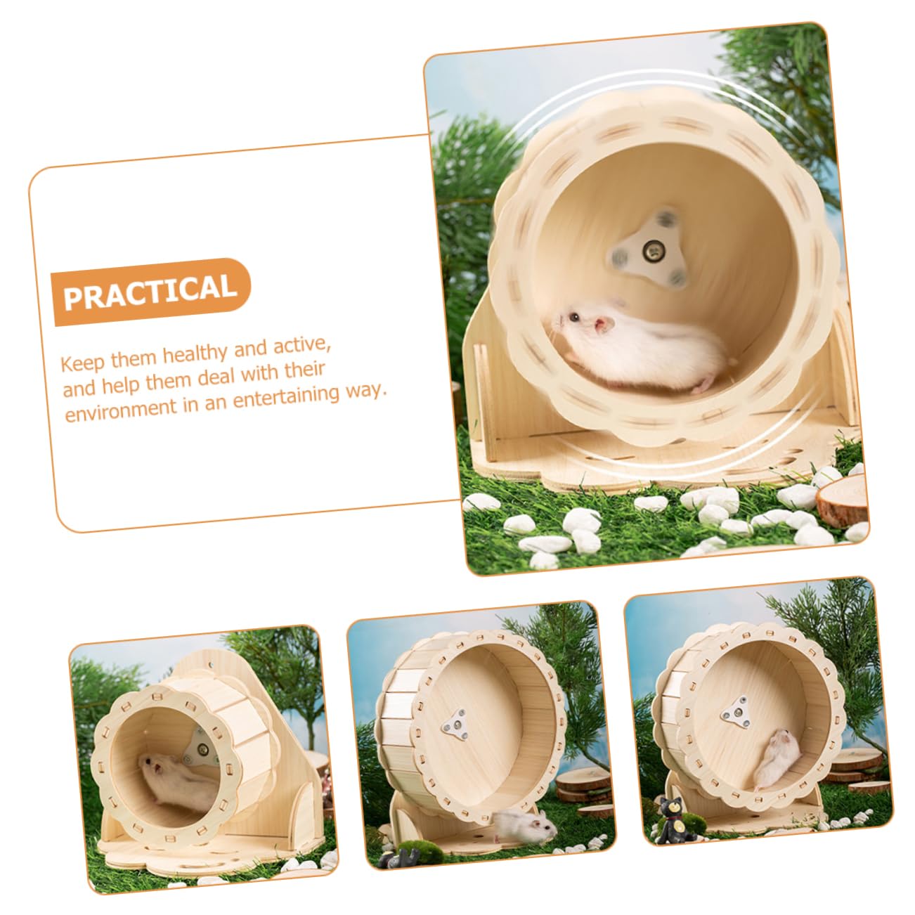Silent Wooden Hamster Exercise Wheel - Small Pet Running Saucer Toy for Hamsters, Gerbils & Mice - Perfect for Cage, Playpen & Nighttime Use (1pc)