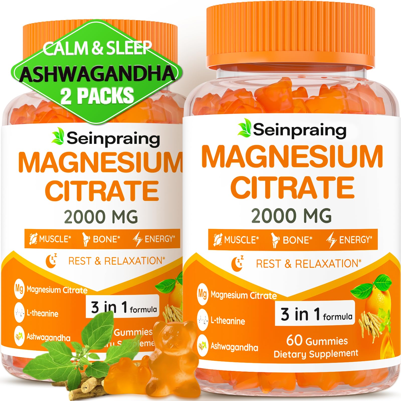 2000mg High Absorption Magnesium Citrate Gummies for Adults - Sleep, Relaxation & Energy Support with Ashwagandha - Muscle, Bone & Digestive Health Supplement - 120 Count (Perfect for Nighttime Routine & Active Lifestyles)