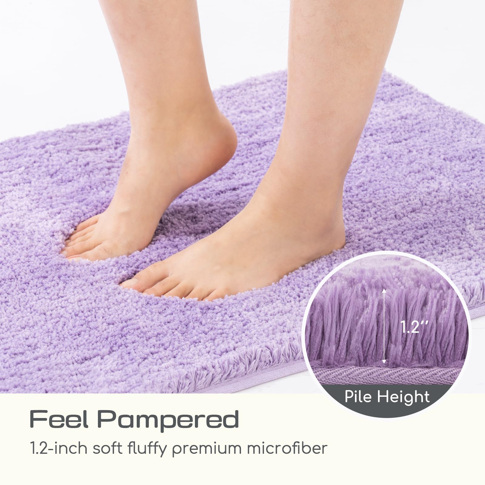 ROSMARUS Non-Slip Shaggy Bath Rugs 24x36 Inches - Super Soft Plush Bath Mat with High Water Absorbency for Bathroom Floor & Tub - Machine Washable Fluffy Shower Mat (Purple) - Perfect for Cozy Bathrooms & Spa-Like Showers