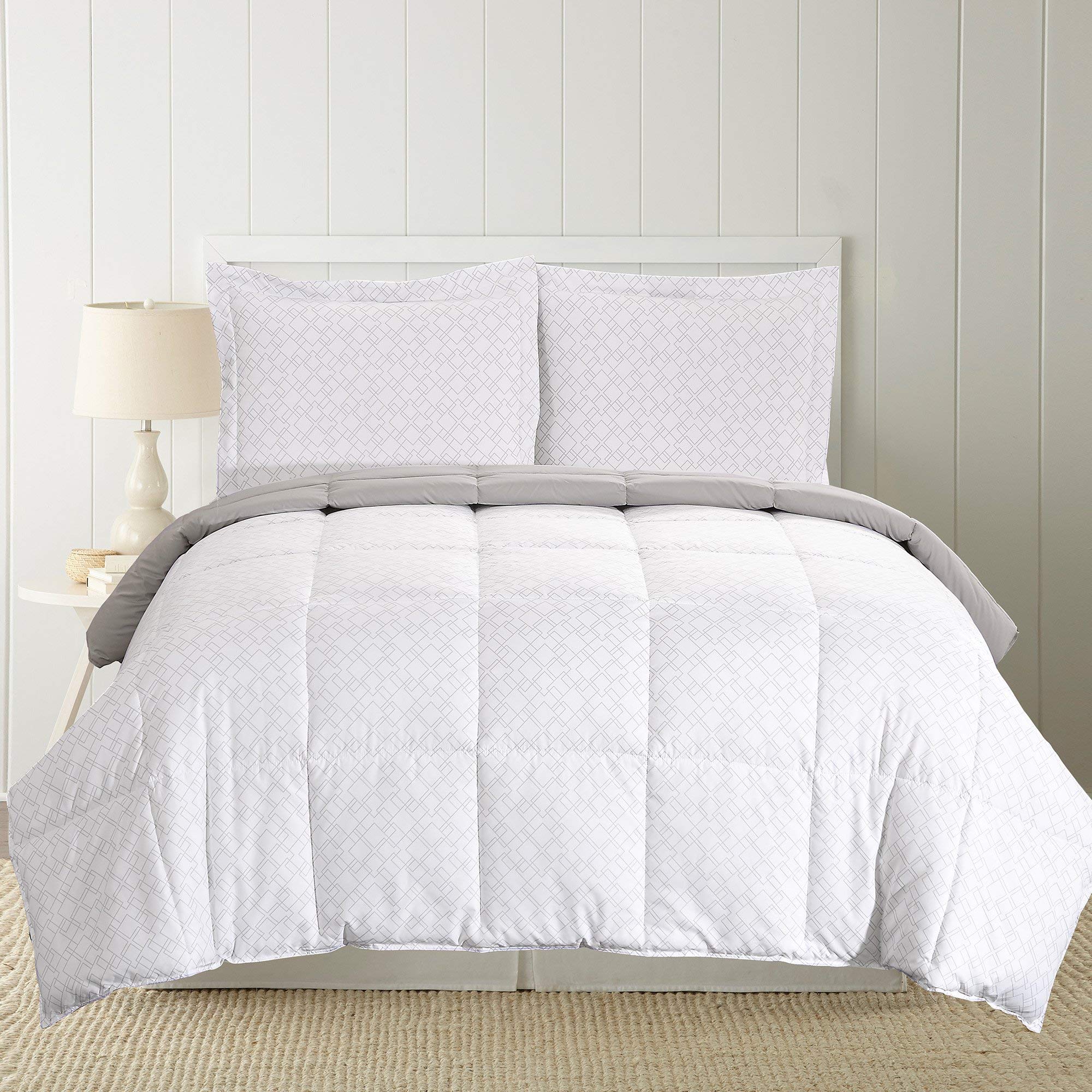 Amrapur Geo 2-Piece Reversible Down Alternative Comforter Set - Twin Size, All-Season Warmth for Bedroom Decor & Guest Room Essentials